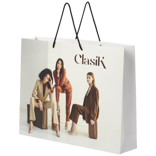 Sac publicitaire en papier recyclable XXL 45x10x35 cm Blanc / Noir